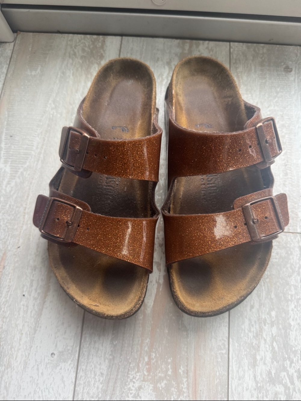 Birkenstock burnt orange glitter sandals‎